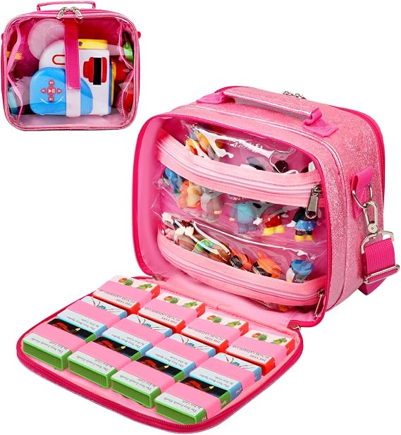 Covkev Carrying Case Compatible with Little Tikes Story Dream Machine Starter Set, Large Portable Storage Bag with 12 Elastic Straps for Storybooks, Audio Play Characters, Projector Pink (Case Only)