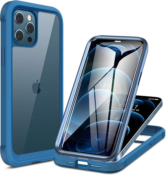 Miracase Glass Case Compatible with iPhone 12 Pro Max, 360 Full Body 9H Tempered Glass Screen Protector Clear Bumper Cover Designed Compatible for 12 Pro Max 6.7"-Ocean Blue