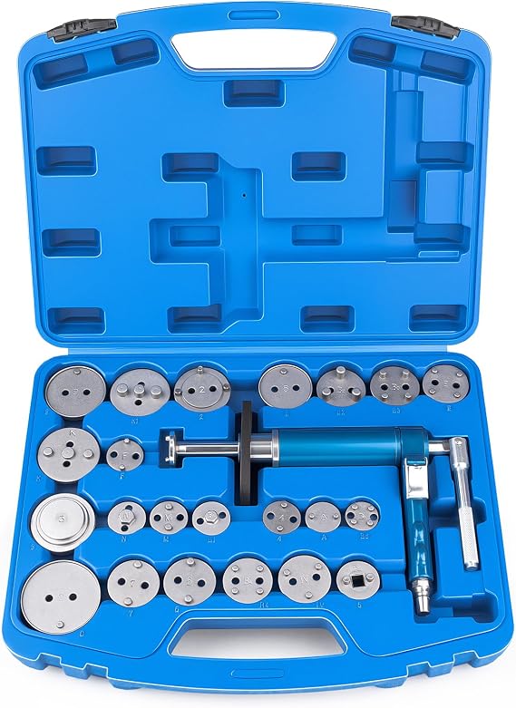 23PCS Pneumatic Brake Caliper Compression Tool Kit, Air Operated Brake Piston Wind Back Tool Set with Adapters for Brake Pad Replacement, Suitable for Automotive Maintenance and Repair
