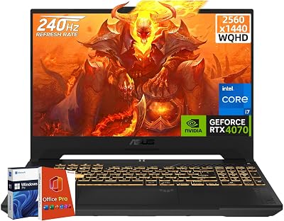 ASUS TUF F17 Gaming Laptop, NVIDIA RTX 4070, Intel i7-13620HUp to 4.9GHz, 17.3 WQHD 2K 240Hz Display, 64 GB DDR5, 1 TB SSD, Windows 11 Pro, Office Pro Lifetime, FX707VI-NS74