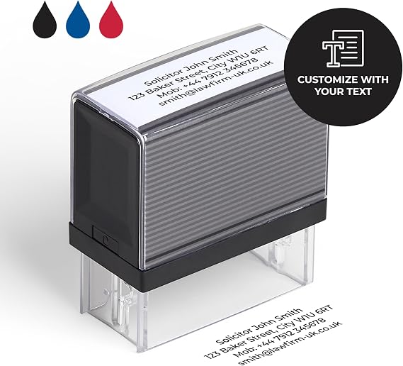 Cimpress Personalised Self-Inking Stamp with Custom Text, Use as Name, Company or Address Stamp, Ideal for Business, Home Office and Daily Use (Black Ink, Medium Format (5,7 x 2,1 cm))