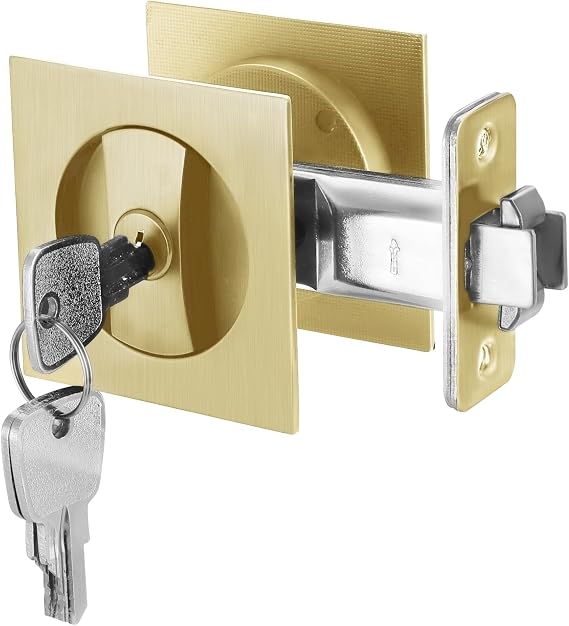 Malimali Pocket Door Lock with Key, Pocket Door Hardware Privacy Entry Lock