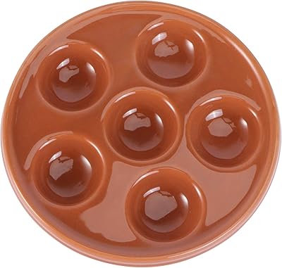 DOITOOL Brown Ceramic Escargot Plates, 6 Holes Porcelain Escargot Seafood Snail Dish, Mushroom Baking Barbecue Plate Pan Container for Home Restaurant Kitchen