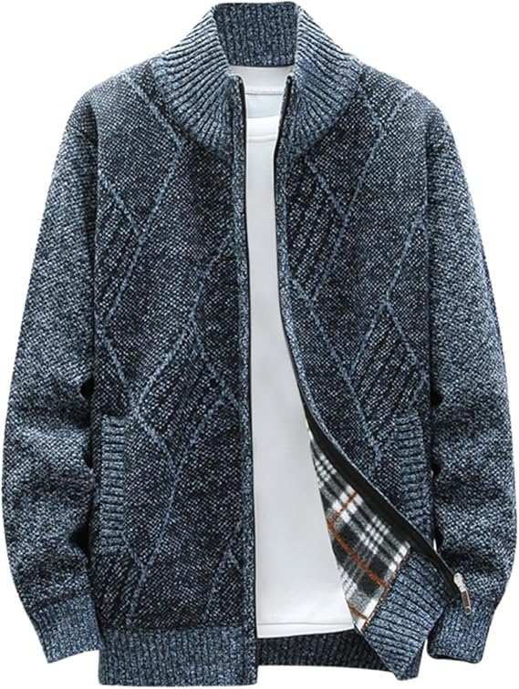 Ymosrh Men's Knitted Cardigan Sweater, Long Sleeve Zip Up Stand Collar Casual Fall Winter Dress Sweater Coat, L-4XL