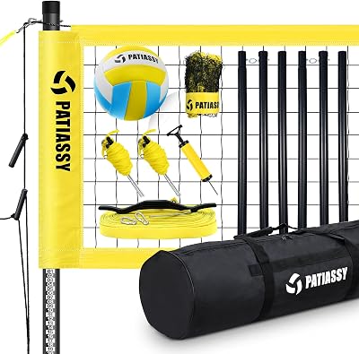 Professional Volleyball Net Outdoor, Portable Volleyball Set for Backyard with Net Tension Adjuster, Adjustable Height Poles, Volleyball, Boundary Line and Carry Bag Bright Yellow