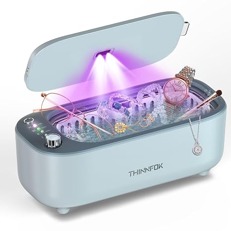 Ultrasonic Jewelry Cleaner, Smart Variable Frequency 47KHz - 50KHz | Professional Low Noise Sonic Cleaning Machine with UV for Rings, Glasses, Watches, Dentures, Retainer, Earrings, Necklaces