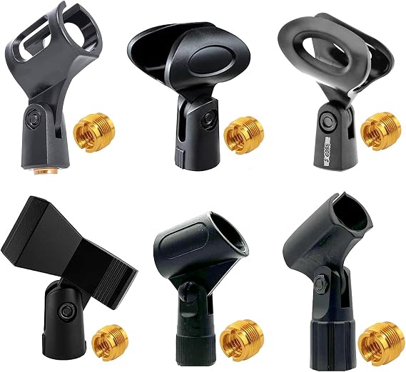 5 Core Microphone Clips for Stands 6 Pieces Mic Clip Holder Universal Adjustable Multi Pack with Screw Adapters 5/8 to 3/8 Inch Easy Installation - MC 123478 6PCS