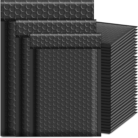 50 Pcs Black Bubble Mailers, Poly Padded Envelopes, Waterproof Self Seal Adhesive Shipping Bags, Bubble Envelopes for Mailing Shipping Packing Small Business