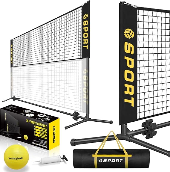 10 FT Mini Portable Tennis Net for Teenagers with Rubber Volleyball, with Pump and Carry Bag, Adjustable Height 2.7FT-5.1FT for Badminton Net, Volleyball Net,Soccer Net,Pickleball Net