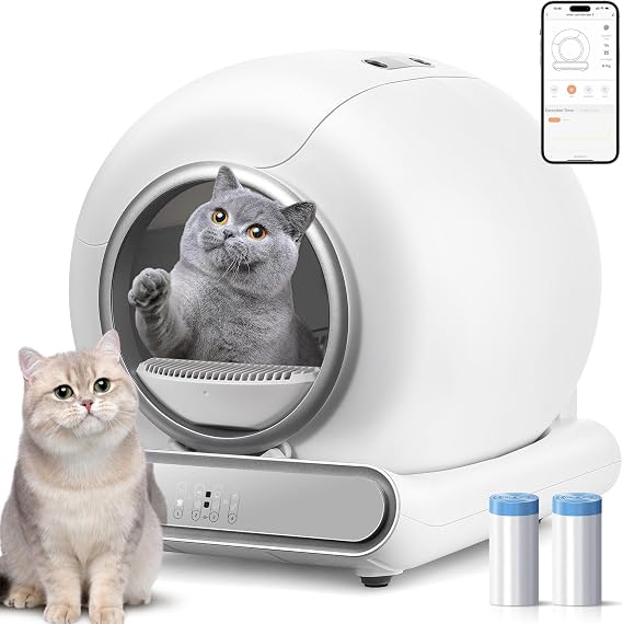 Self Cleaning Cat Litter Box, Automatic Cat Litter Box All-Around Safe Protection with 65L+9L Large Capacity, APP Control, Litter Box with 2 Rolls Liners