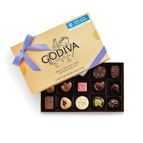 Godiva Gold Assorted Belgian Chocolate Gift Box, Iris Ribbon, 15 Pc