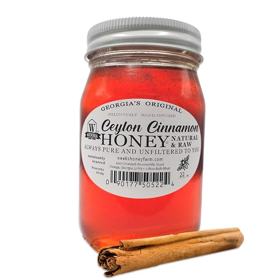 Weeks Honey Farm Ceylon Cinnamon Infused Honey, 22 oz 100% Organic, Naturally Sweet & Flavorful Perfect for Tea, Coffee & Smoothies