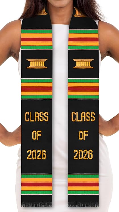 ADVANSYNC Class of 2026 Authentic Handwoven Kente Cloth Graduation Stole