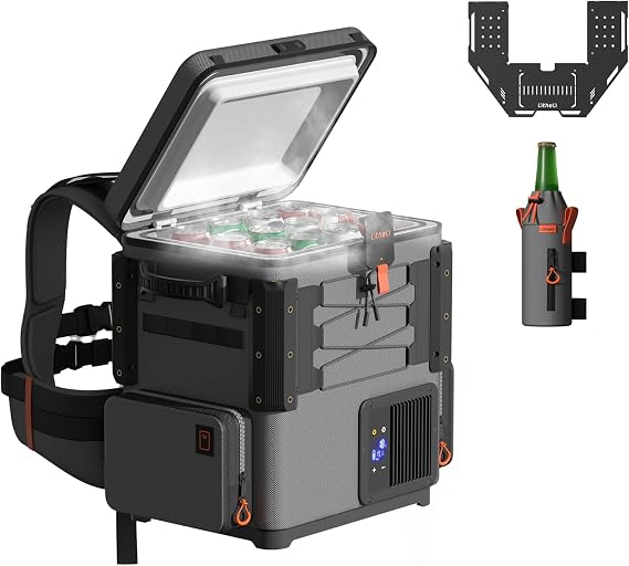LiTHELi FrozenPack Wild 12V Car Refrigerator & Portable Electric Cooler with Cup Holder and Tabletop, 20L/21QT Backpack Design,4~68F Travel Freezer for Camping, RV, Boat&Beach(Without Battery)