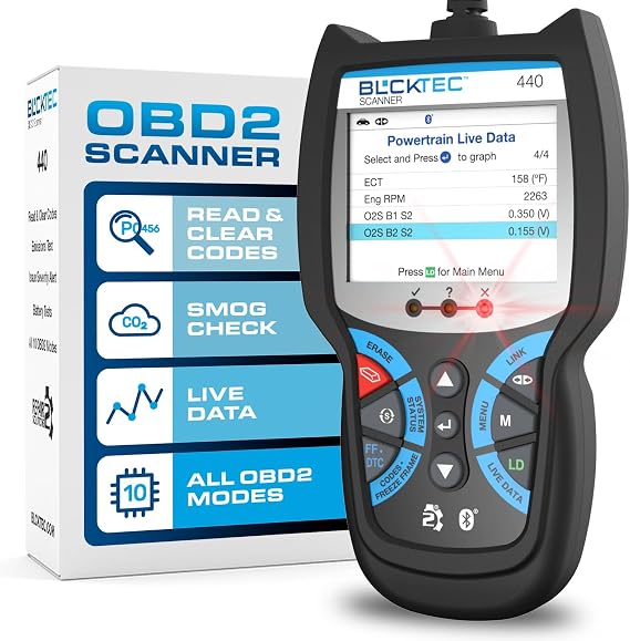 BLCKTEC 440 Bluetooth OBD2 Scanner Diagnostic Tool - Car Code Reader and Scanner for Car -  with Live Data - Battery/Charging System Test - Works for All OBD Compliant Cars 1996 & Newer