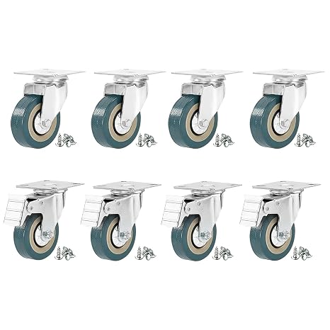 8-Pack Heavy Duty 50mm Swivel Caster Wheels - 2400kg Capacity Rubber Castors with Dual Brakes | Furniture Moving Wheels for Tables, Cabinets & Trolleys | Indoor/Outdoor Use (8pack blue)