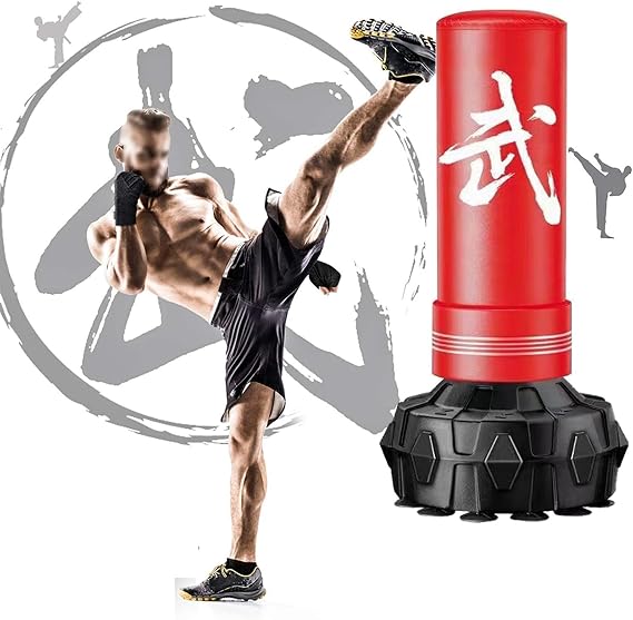 Boxing Punching Bag, 70 Inch Heavy Duty Boxing Bag, Freestanding Punching Bag with Stand, Suction Cup Base, Boxing Gloves, Standing Kickboxing Bag for Home Gym Boxing Training (Red)