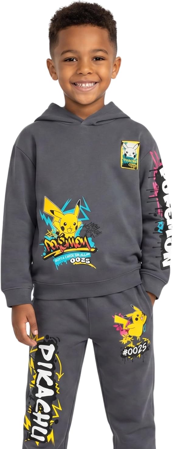 Mad Engine Pokemon Pikachu Boys Hoodie and Jogger Set Graffiti Graphic 2-Piece Outfit, Sizes XSXL