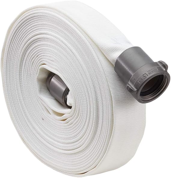 Fire Hose - 1 1/2" x 25' Lay Flat Water Hose - Made in the USA - White Firefighter Hose - NH Couplings