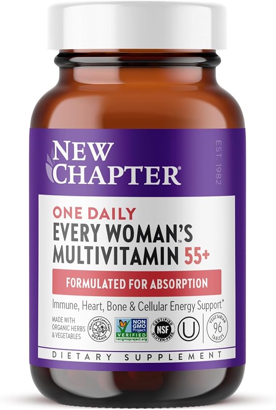 New Chapter Every Woman's One Daily 55+ Multivitamin, 96 Tablets | Supports Immune, Bone, and Vision Health, Gentle on the Stomach, Non-GMO, Gluten Free, Dairy Free, Vegetarian, and Kosher
