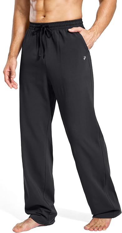 Pudolla Mens Tall Sweatpants 32"/34"/36" Inseam Yoga Pants with Pockets | Extra long, Cotton, Stretchy, soft, lightweight, Open Bottom, Lounge, Workout, Athletic, Casual