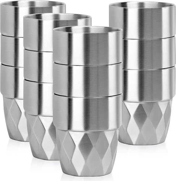 Beasea Stainless Steel Cups 10 oz, 12 Pack Bulk Stackable Insulated Stainless Steel Drinking Tumbler Cups Double Wall Metal Small Pint Glasses Tin Cups for Home Restaurant Office Party Camping