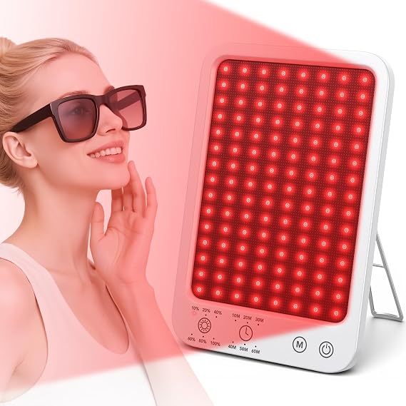 Red Light Therapy for Face and Body, Dual 660nm & 850nm Near Infrared Red Light Therapy Panel with Adjustable Stand and Timer, 3 Modes and 6 Brightness Levels,Ideal Gift for Family & Friends (white)