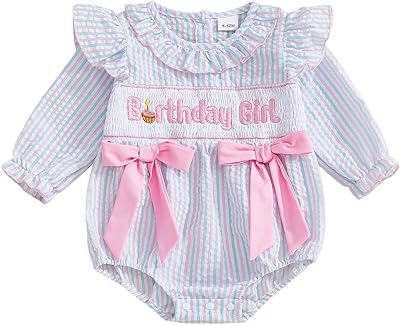 Baby Girl First Birthday Outfit Ruffle Long Sleeve Bubble Romper Doll Collar Bodysuit Sweet One Birthday Outfit