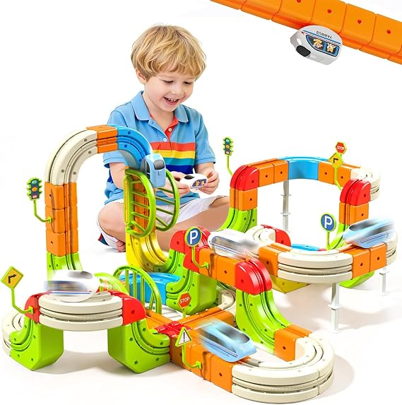 Electric Train Set for Kids, 3D Infinity Cube Track STEM Building Toys | 242PCS Gravity-Defying Motorized Trains Race Tracks Toys, DIY Rail Cube Block Kit, Gifts for 3 4 5 6 7 8+ Year Old Boys Girls