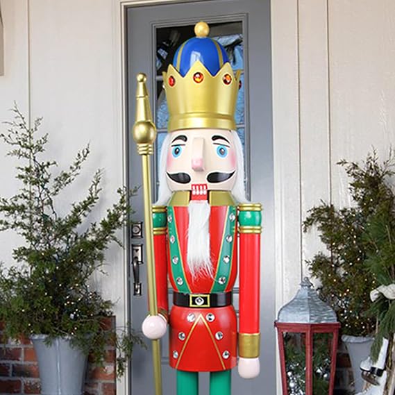 CDL 4 feet Tall Wooden Nutcracker Figure Red Green King with Gems Tradition Xmas Gift K18