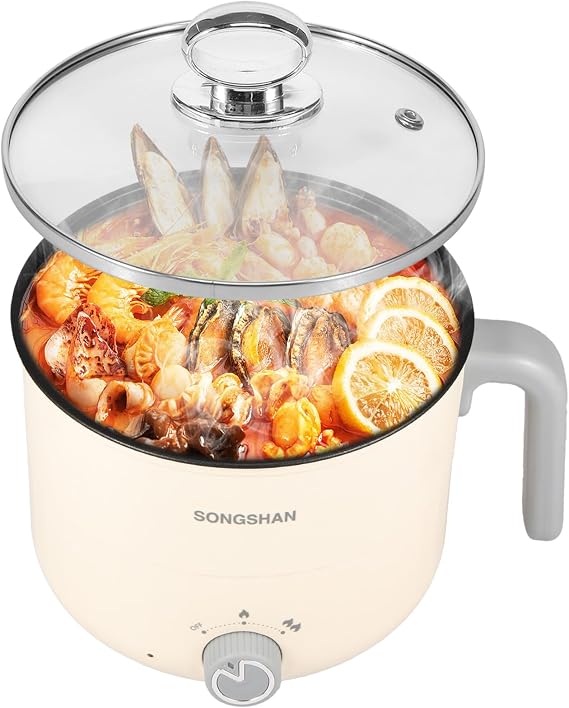 1.8 L Electric Hot Pot,UK 220 V Round Mini Electric Pot 2 Mode Portable Boil Simmer Mini Stock Pot with Overheat Boil Dry Protection for Noodle Pasta Ramen (Ingle Layer)