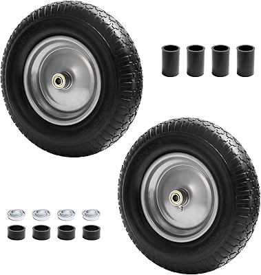 2 Pack 4.804.00-8Flat-Free Solid Tire, 16 Flat Free Wheelbarrow Tires with 3 Centered Hub,58 & 34 Bearing For Wheel Barrow Garden Utility Cart Lawn Mover Replacemen