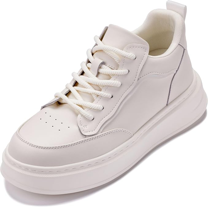 CALTO Men's Invisible Height Increasing Elevator Shoes - Light-Weight Lace-up Leather Chunky Sole Sneakers - 2.6 Inches Taller