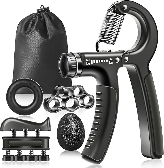 Vicloon 5 Parça Set Kavrama Güçlendirici, 5-60 kg Ayarlanabilir El Kavrama Güçlendirici, Monitörlü, Parmak Sedyesi, Stres Giderici Kavrama Topu, Sporcular ve Müzisyenler için