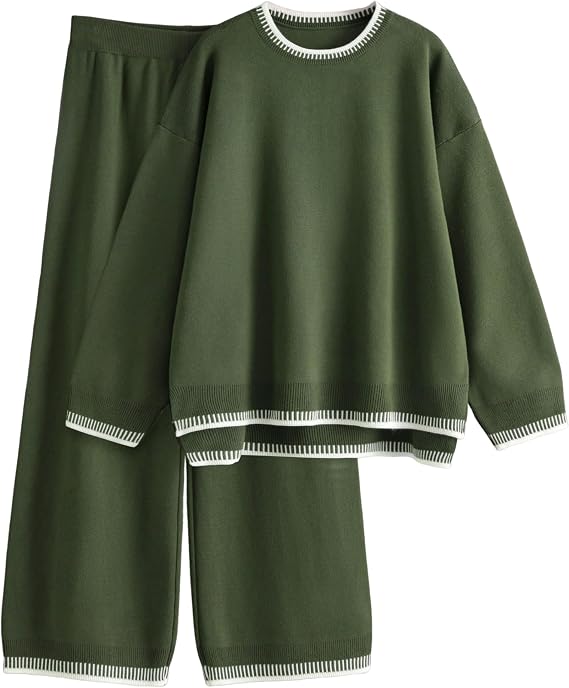 Lentta Women's 2 Piece Sweater Sets Outfits Long Sleeve Knit Pullover Tops Wide Leg Pants Lounge Sets Tracksuits