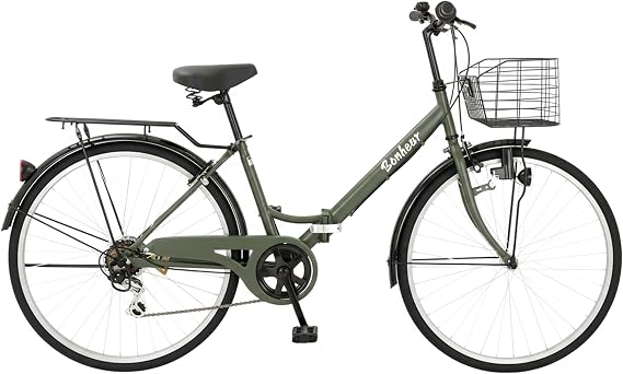Speedworld Speedworld Speed World 26-Inch Folding Bicycle Bicycle with Shimano 6-Speed Shifter, Basket Included, Key Included, Dynamo LED Light with Carrier, For Commuting to Work or School Commutes