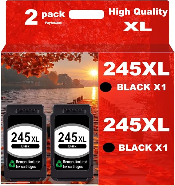 245XL Ink Cartridge Replacement for Canon 245XL Black Ink Compatible with Pixma MX490 MX492 MG2522 MG3022 MG2520 TS3100 TS3122 TS3300 TS3322 TR4522 Printer (2 Pack)
