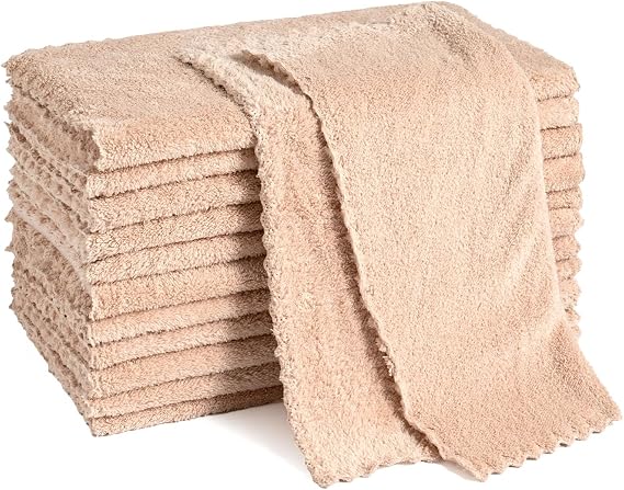12 Pack Cleaning Cloth,Ultra Soft Absorbent Quick Drying Microfiber Cleaning Rags,No Scratches,Reusable,Washable,Lint Free Cleaning Towels for Kitchen,Window,Glass,car,11.8"11.8"(Camel)