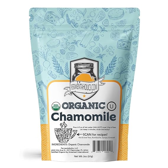 Fermentaholics Chamomile Flowers, Loose Leaf 2 oz USDA Certified Organic Loose Leaf Sweet, Subtle Flavor for Kombucha Brewing & Herbal Tea