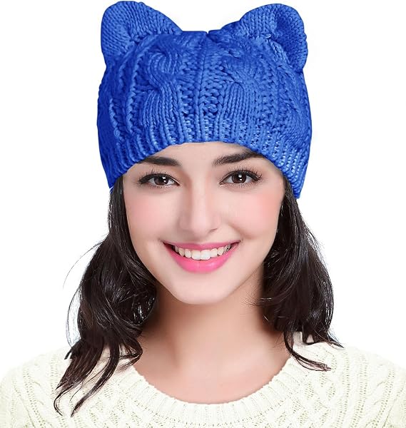 v28 Women Men Girls Boys Teens Cute Cat Ear Knit Cable Rib Hat Cap Beanie