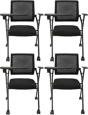 Conference Room Chairs Foldable Desk Chair,Stacking Tablet Arm Chair with Caster Wheels for Office School Classroom Training with Desktop 4 Pack