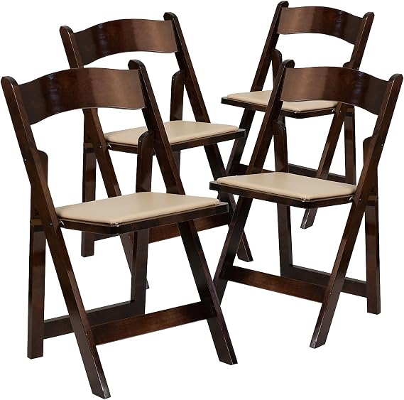 Flash Furniture Hercules Wood Folding Chair with Vinyl Padded Seat, 4-Pack