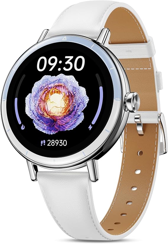 Smart Watches for Women, 1.27'' HD Round Ladies Fitness Trackers with Heart Rate/SpO2 Monitor Sleep/Calorie/Step Tracker 100+ Sports Modes IP68 Waterproof for Android/iOS, Silver/White