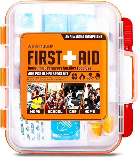 EVERLIT 400 Pcs OSHA Compliant First Aid Kit (Orange)
