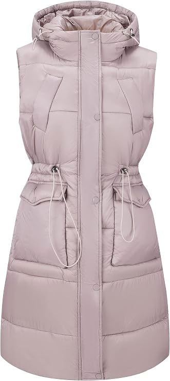 RISISSIDA Women Puffer Vest Hooded,Long Quilted Sleeveless Jacket