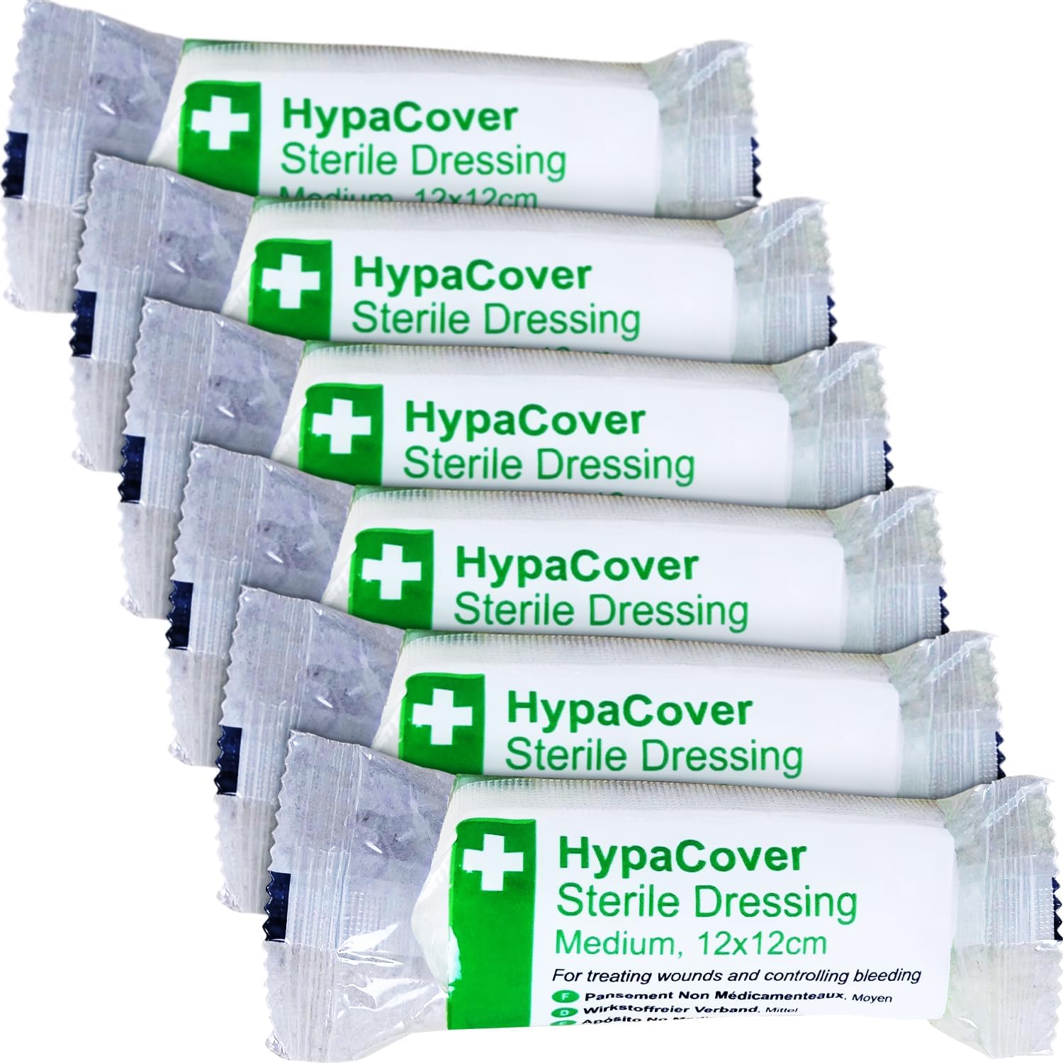 Safety First Aid Group HypaCover Sterile Dressing Bandage - White, Medium 12 x 12 cm Pack of 6