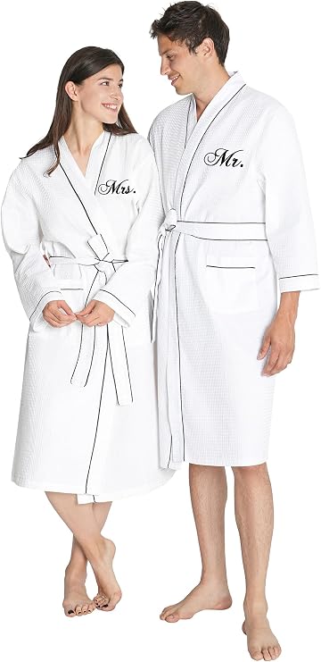 AW BRIDAL Mr and Mrs Waffle Knit Robe Set for Wedding Engagement Gifts