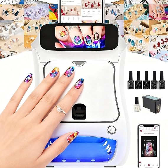 3D Automatic Nail Printer Machine, Smart Digital Nail Art Printer with Touch Screen, Fast 30-Second Printing, Portable Design for Home Use & Professional Nail Studio