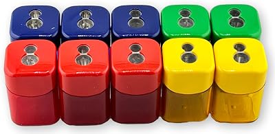 Mobius  Ruppert 0924 Quattro Swing Double-Hole Sharpeners, Assorted Colors; 10 Sharpeners per Box; Suitable for Pencils up to 8.2 mm Maximum Diameter; Transparent Recovery Bin