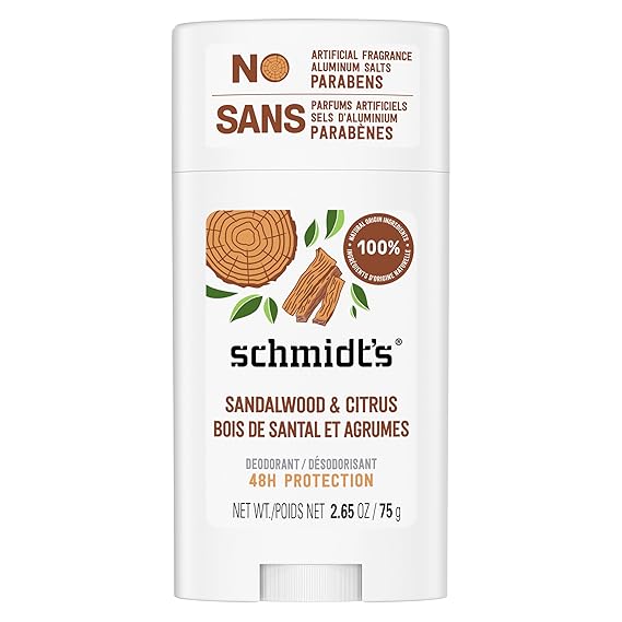 Schmidt's Aluminum-Free Vegan Deodorant Sandalwood & Citrus for Women and Men, with 24 Hour Odor Protection, Natural Ingredients, Cruelty-Free, 2.65 oz